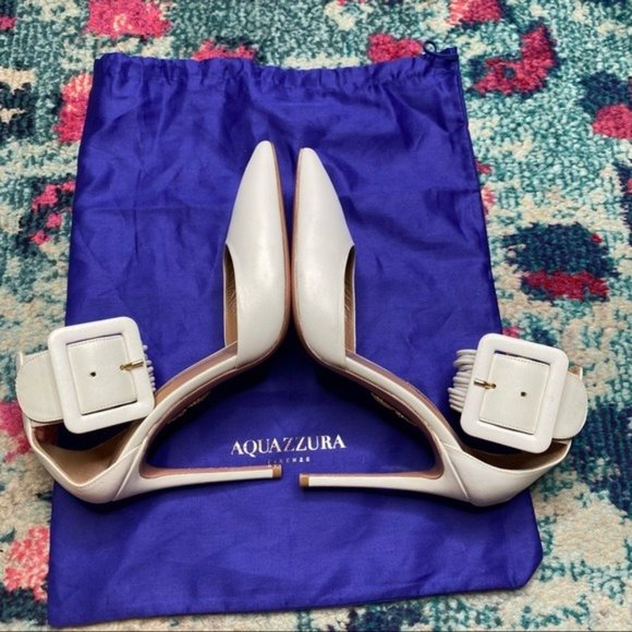 Aquazzura Casablanca 105 White Leather Pointed Toe Pumps - Picture 7 of 15